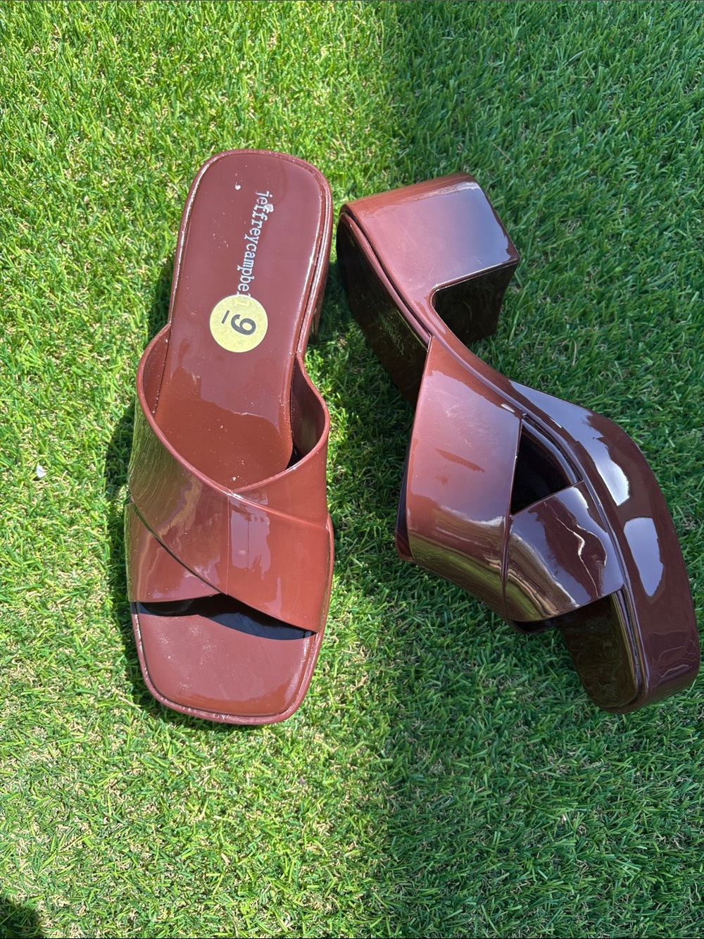 Jeffrey Campbell Brown Patent Platform Mules